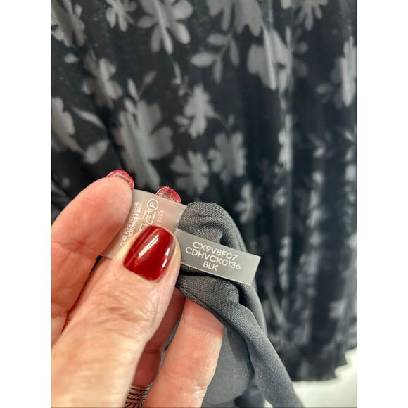 Calvin Klein Women’s 16W Black Floral Burnout Velvet Long Sleeve A-Line Dress - Picture 11 of 12